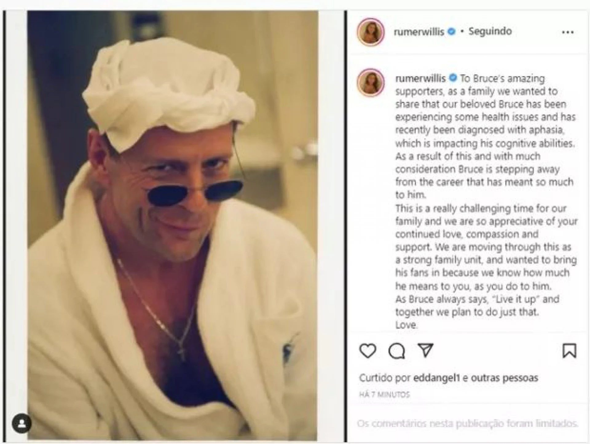 pais24hs.com - Bruce Willis se aposenta da carreira devido diagnóstico de Afasia, informa família do ator